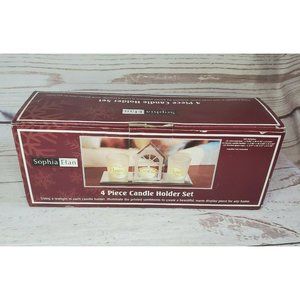 Sophia Elan 4 Piece Candle Holder Home Sweet Home Frosted Glass Set Home Décor